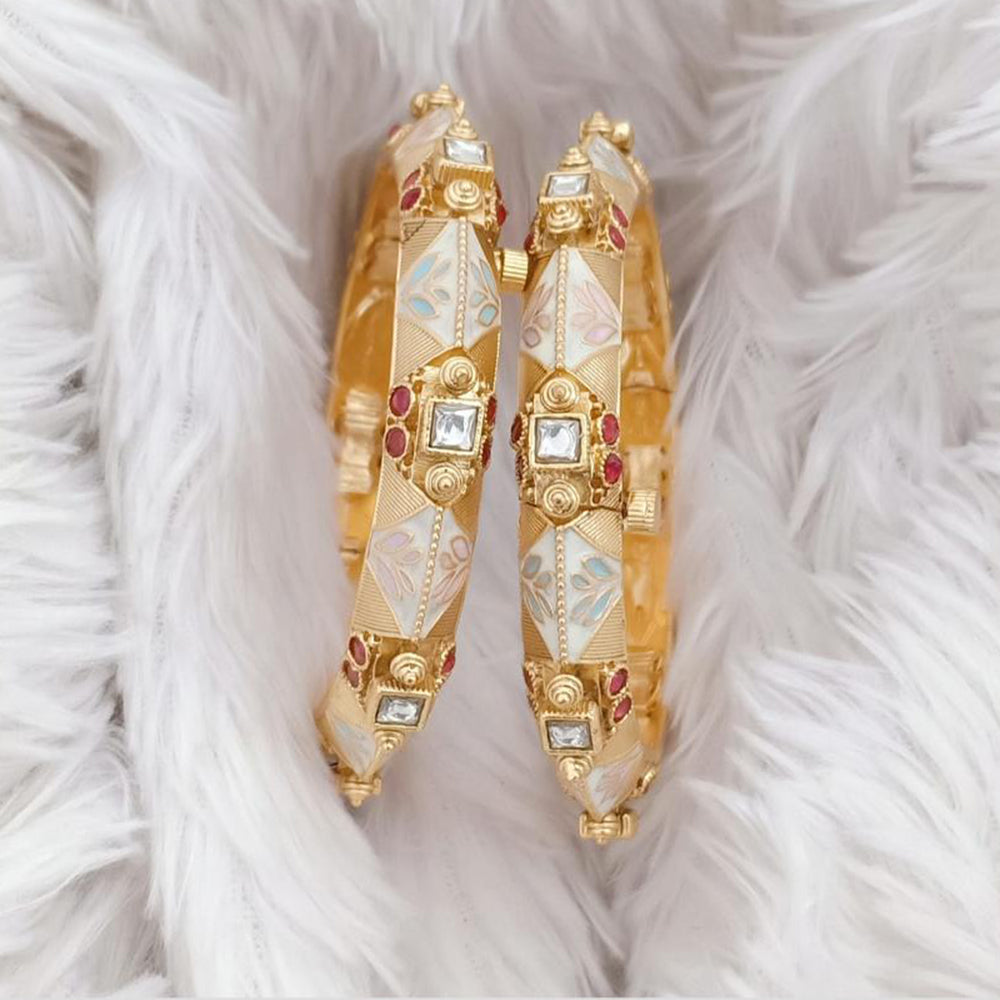 Rajwadi Collection Gold Plated Kundan Stone And Meenakari Openable Bangles Set