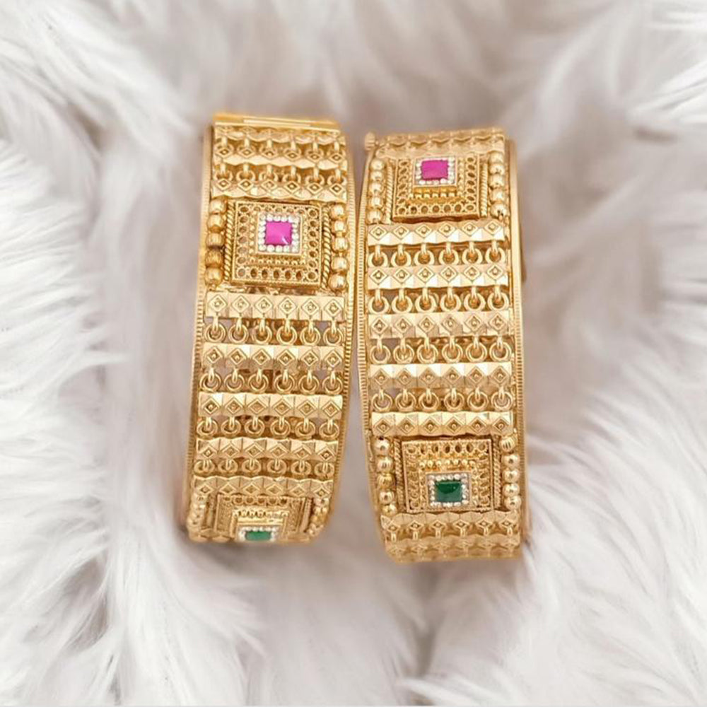 Rajwadi Collection Gold Plated Pota Stone Openable Bangles Set