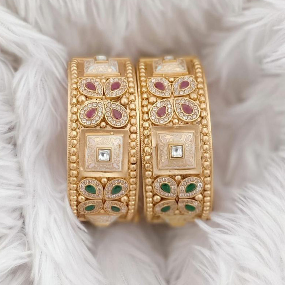 Rajwadi Collection Gold Plated Crystal Stone Openable Bangles Set