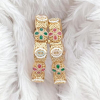 Rajwadi Collection Gold Plated Kundan Stone And Meenakari Openable Bangles Set