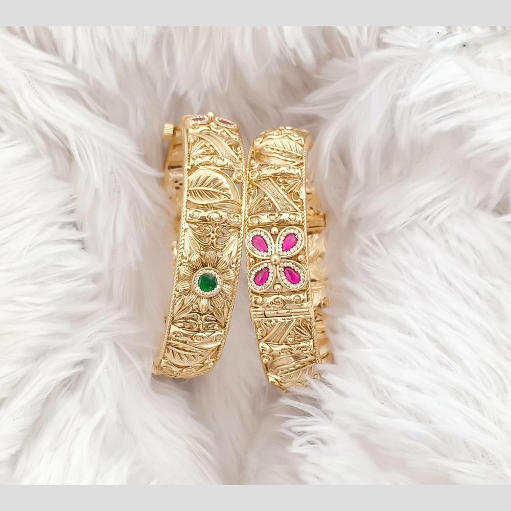 Rajwadi Collection Gold Plated Kundan Stone Openable Bangles Set