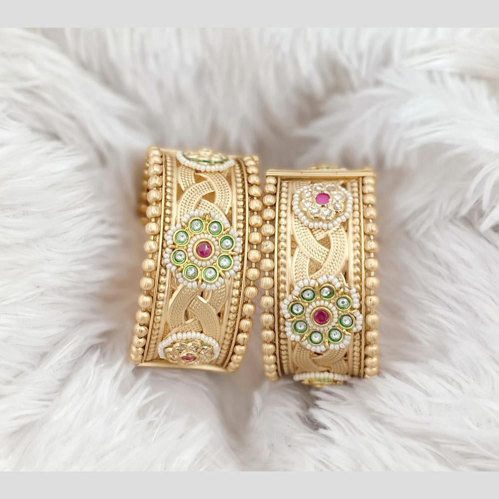Rajwadi Collection Gold Plated Crystal Stone Openable Bangles Set