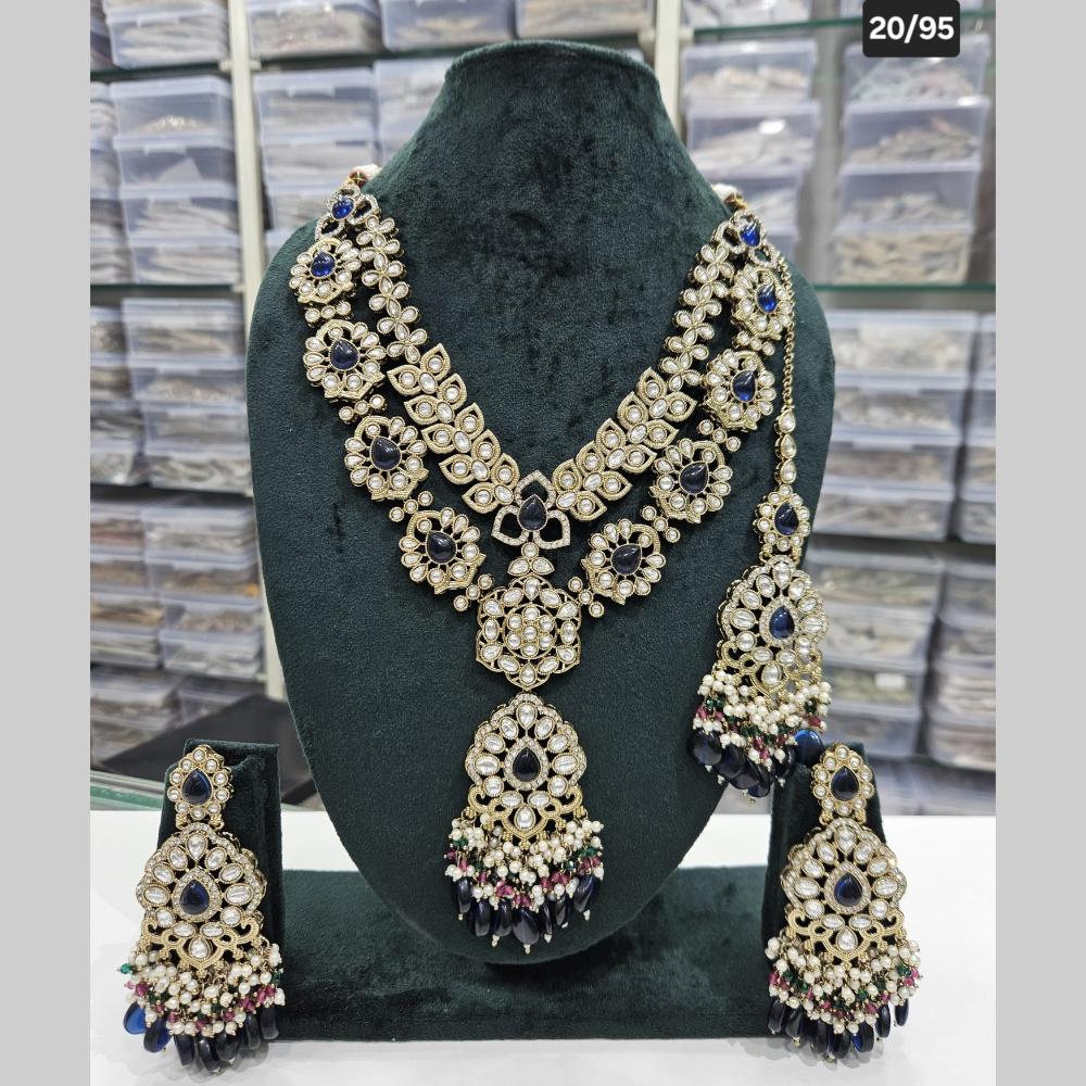 Rajwadi Collection Gold Plated Kundan Stone And Beads Long Necklace Set