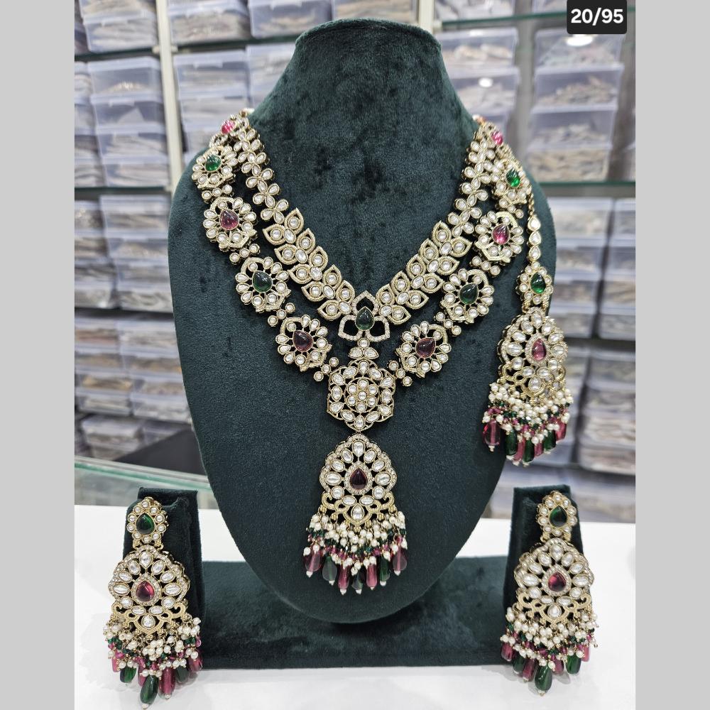 Rajwadi Collection Gold Plated Kundan Stone And Beads Long Necklace Set