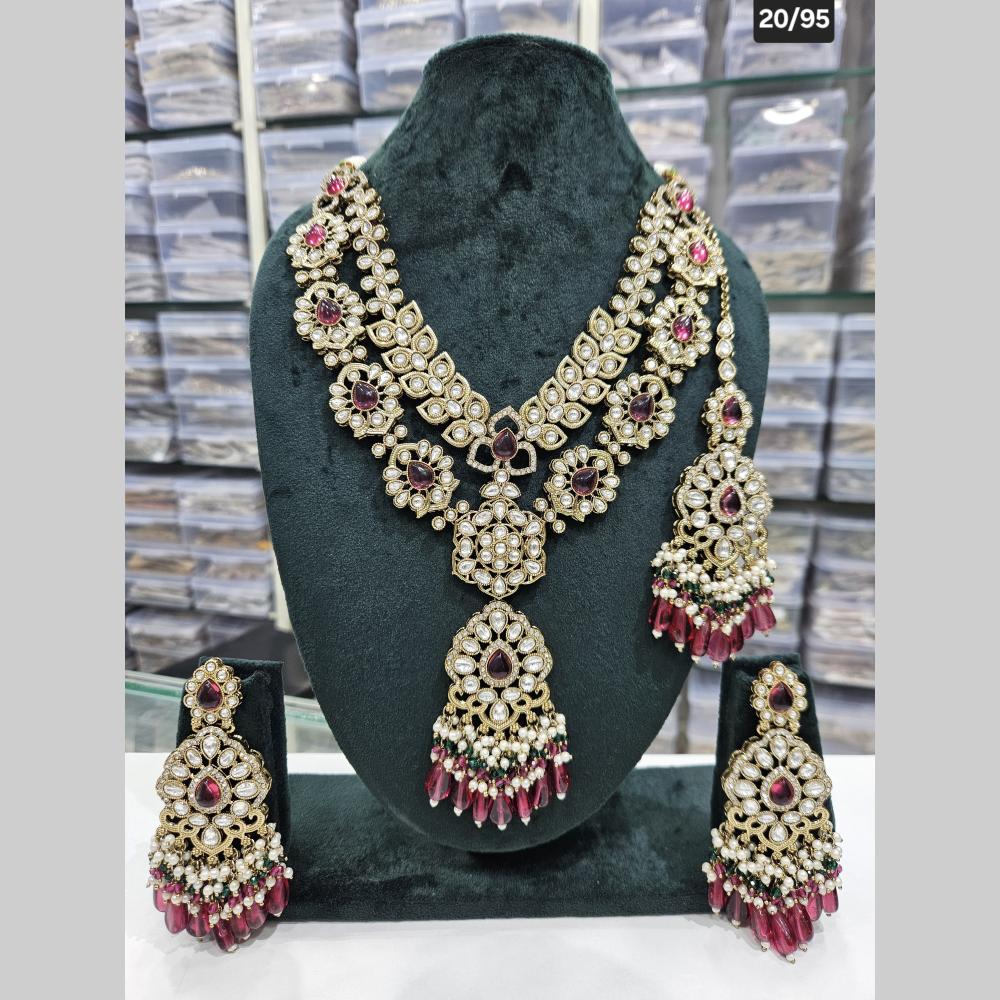 Rajwadi Collection Gold Plated Kundan Stone And Beads Long Necklace Set