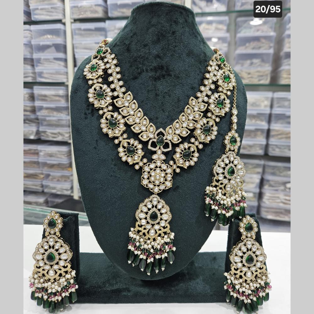 Rajwadi Collection Gold Plated Kundan Stone And Beads Long Necklace Set