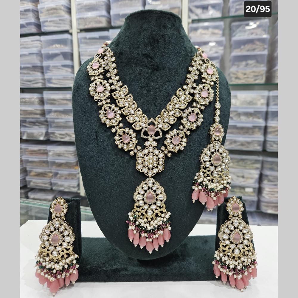 Rajwadi Collection Gold Plated Kundan Stone And Beads Long Necklace Set