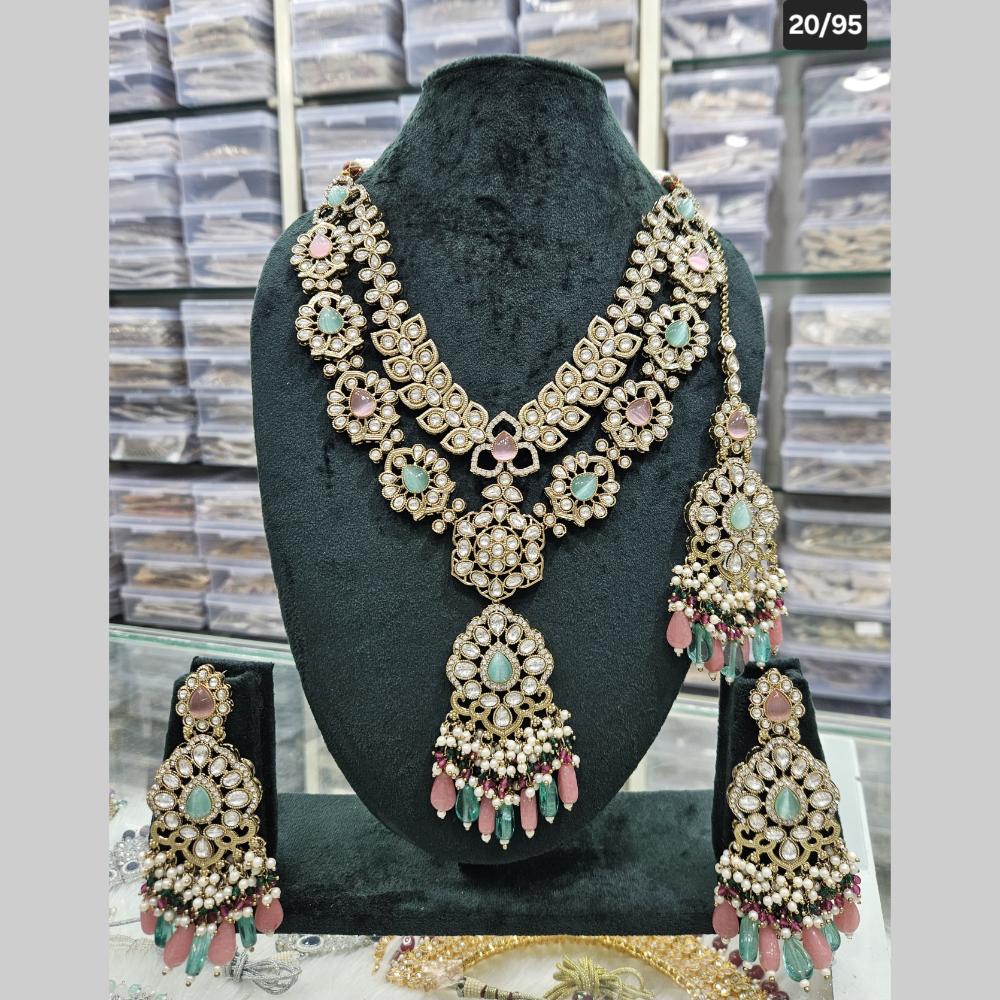 Rajwadi Collection Gold Plated Kundan Stone And Beads Long Necklace Set