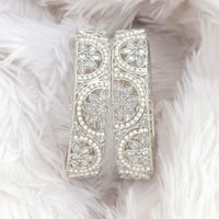Rajwadi Collection Silver Plated Crystal Stone And Pearl Bangles Set