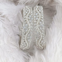 Rajwadi Collection Silver Plated Crystal Stone And Pearl Bangles Set