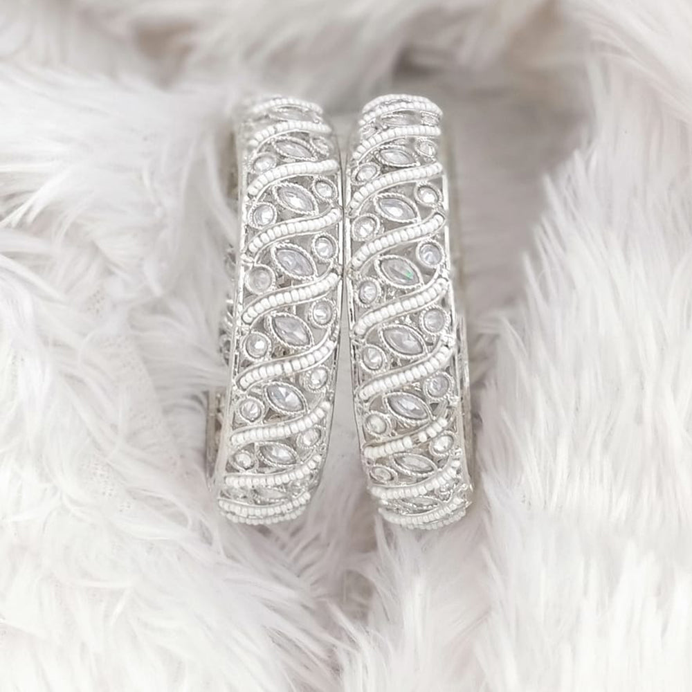 Rajwadi Collection Silver Plated Crystal Stone And Pearl Bangles Set