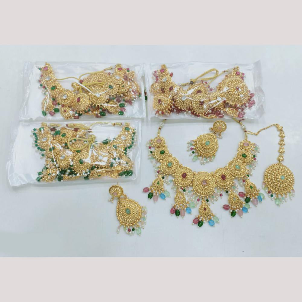 Rajwadi Collection Gold Plated Pota Stone Necklace Set