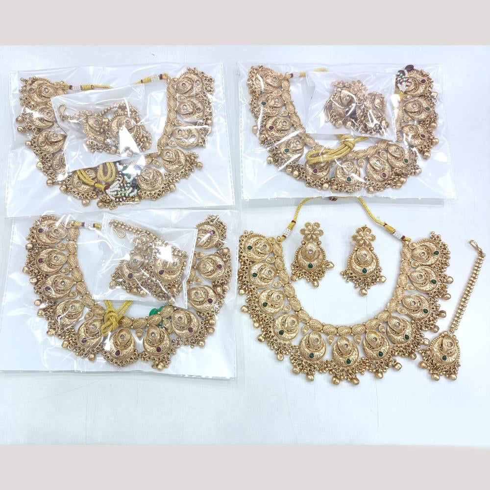 Rajwadi Collection Gold Plated Pota Stone  Necklace Set