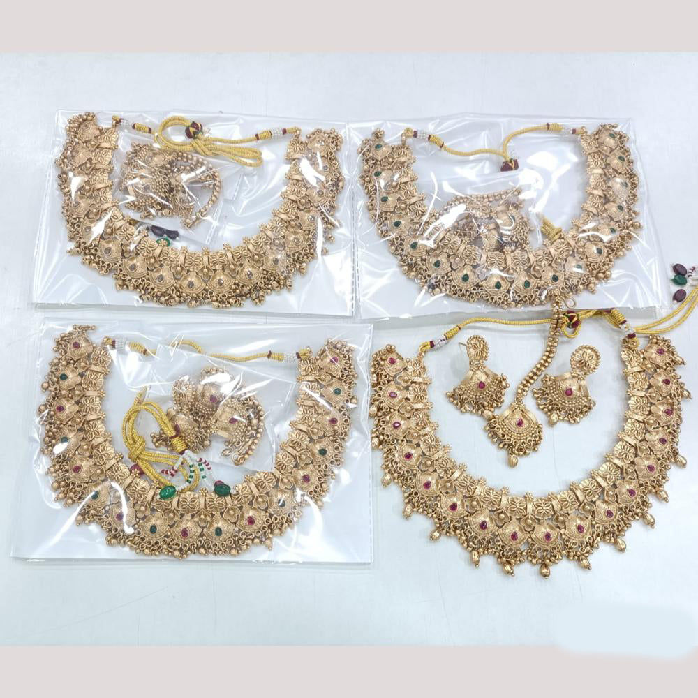 Rajwadi Collection Gold Plated Pota Stone  Necklace Set
