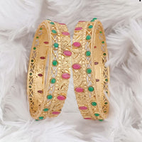 Rajwadi Collection Gold Plated Pota Stone Bangles Set