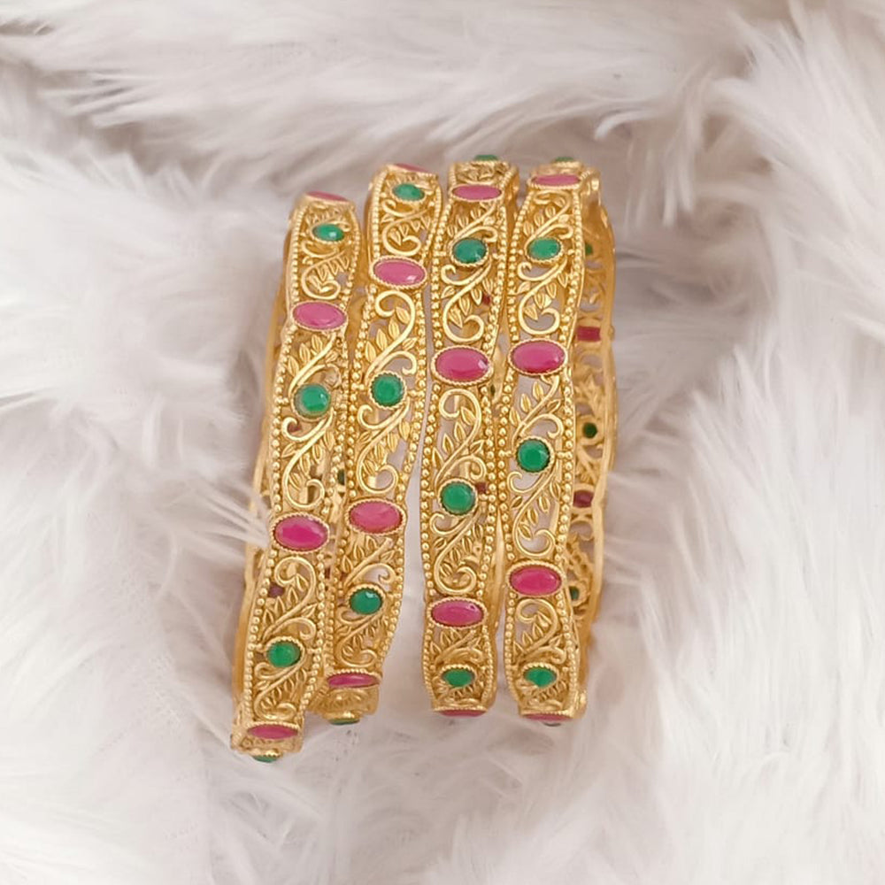 Rajwadi Collection Gold Plated Pota Stone Bangles Set