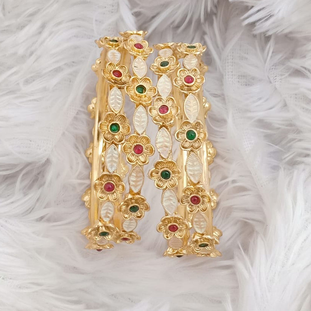 Rajwadi Collection Gold Plated Pota Stone Bangles Set