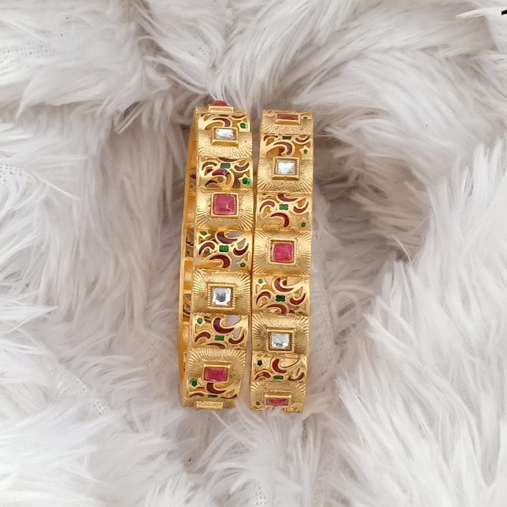 Rajwadi Collection Gold Plated Pota Stone Bangles Set