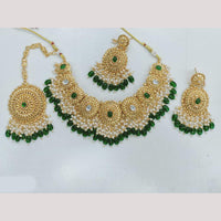 Rajwadi Collection Gold Plated Kundan And Pota Stone Necklace Set