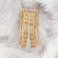 Rajwadi Collection Gold Plated Pearl And Crystal Stone Openable Bangles Set