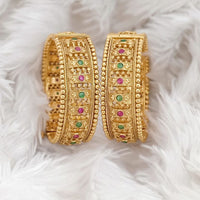 Rajwadi Collection Gold Plated Pota Stone Openable Bangles Set
