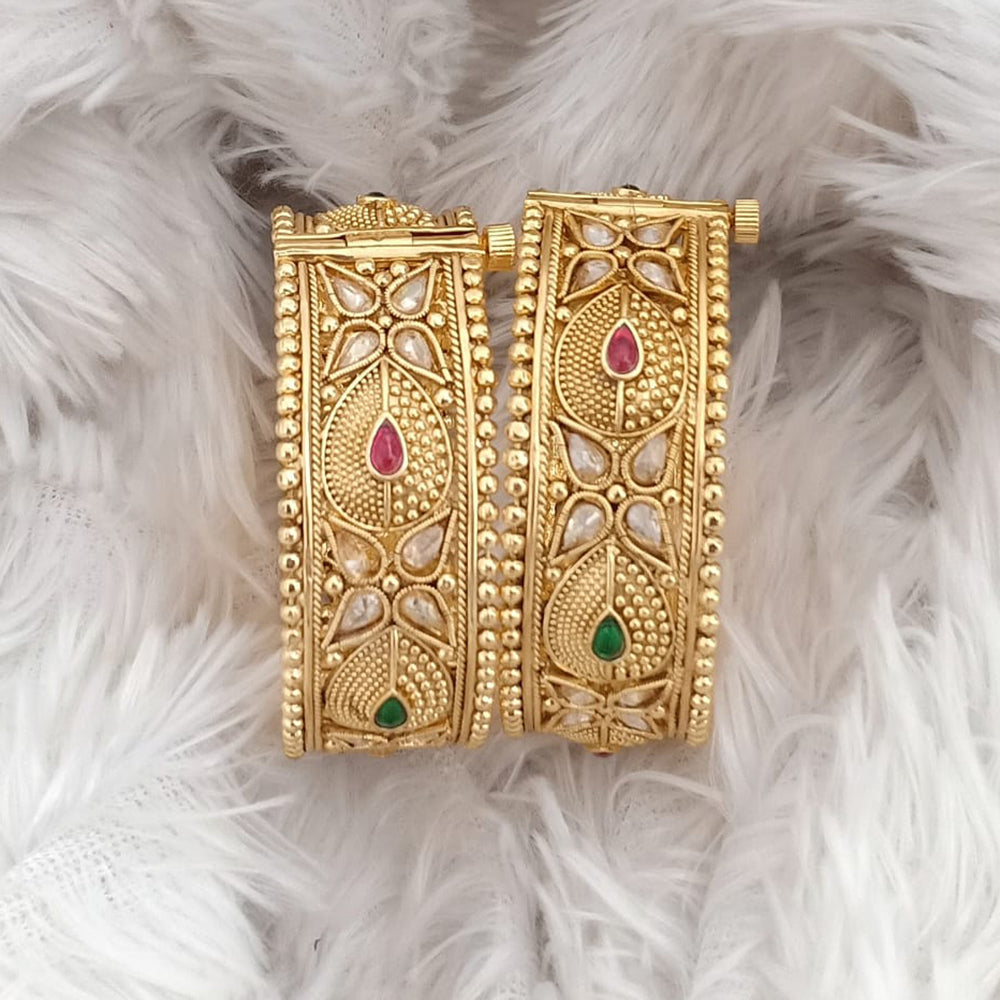 Rajwadi Collection Gold Plated Pota Stone Openable Bangles Set