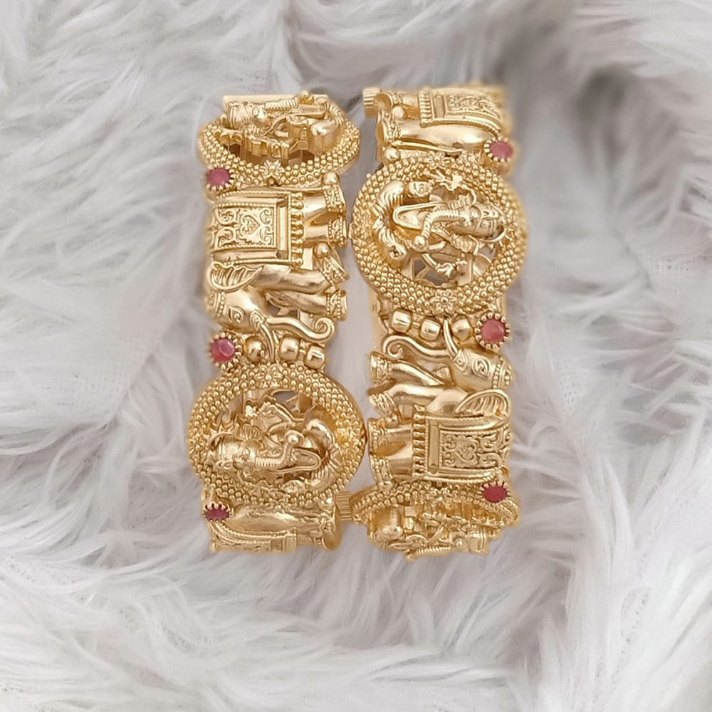 Rajwadi Collection Gold Plated Pota Stone Openable Bangles Set