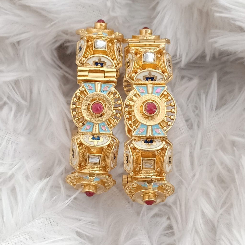 Rajwadi Collection Gold Plated Pota Stone Openable Bangles Set
