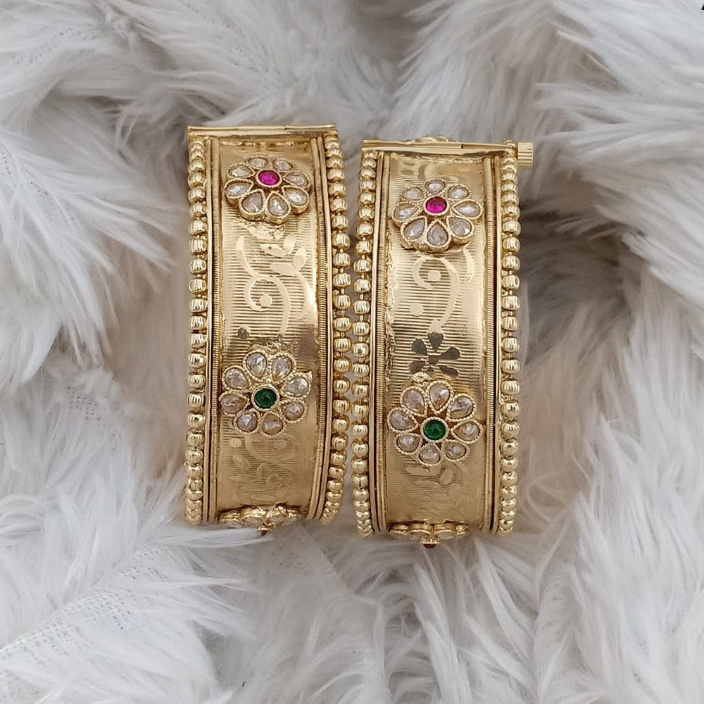 Rajwadi Collection Gold Plated Pota Stone Openable Bangles Set