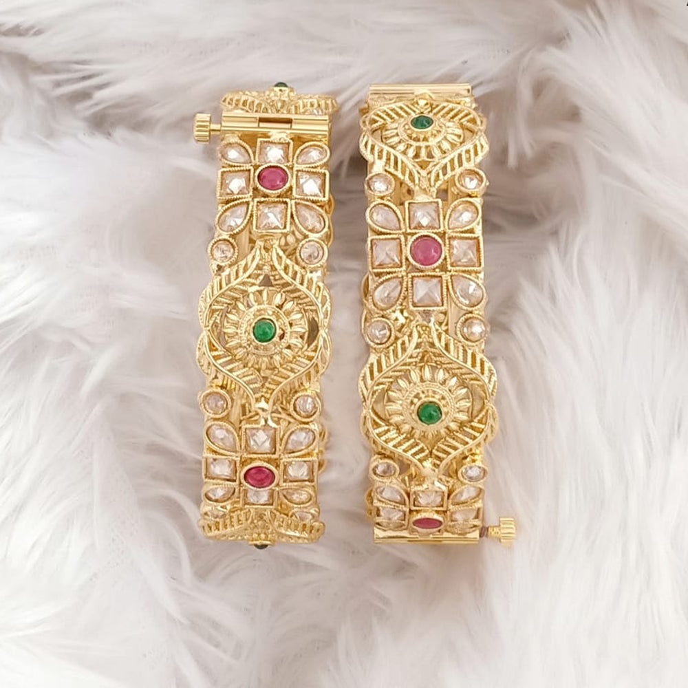 Rajwadi Collection Gold Plated Pota Stone Openable Bangles Set