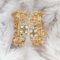 Rajwadi Collection Gold Plated Pota Stone Openable Bangles Set