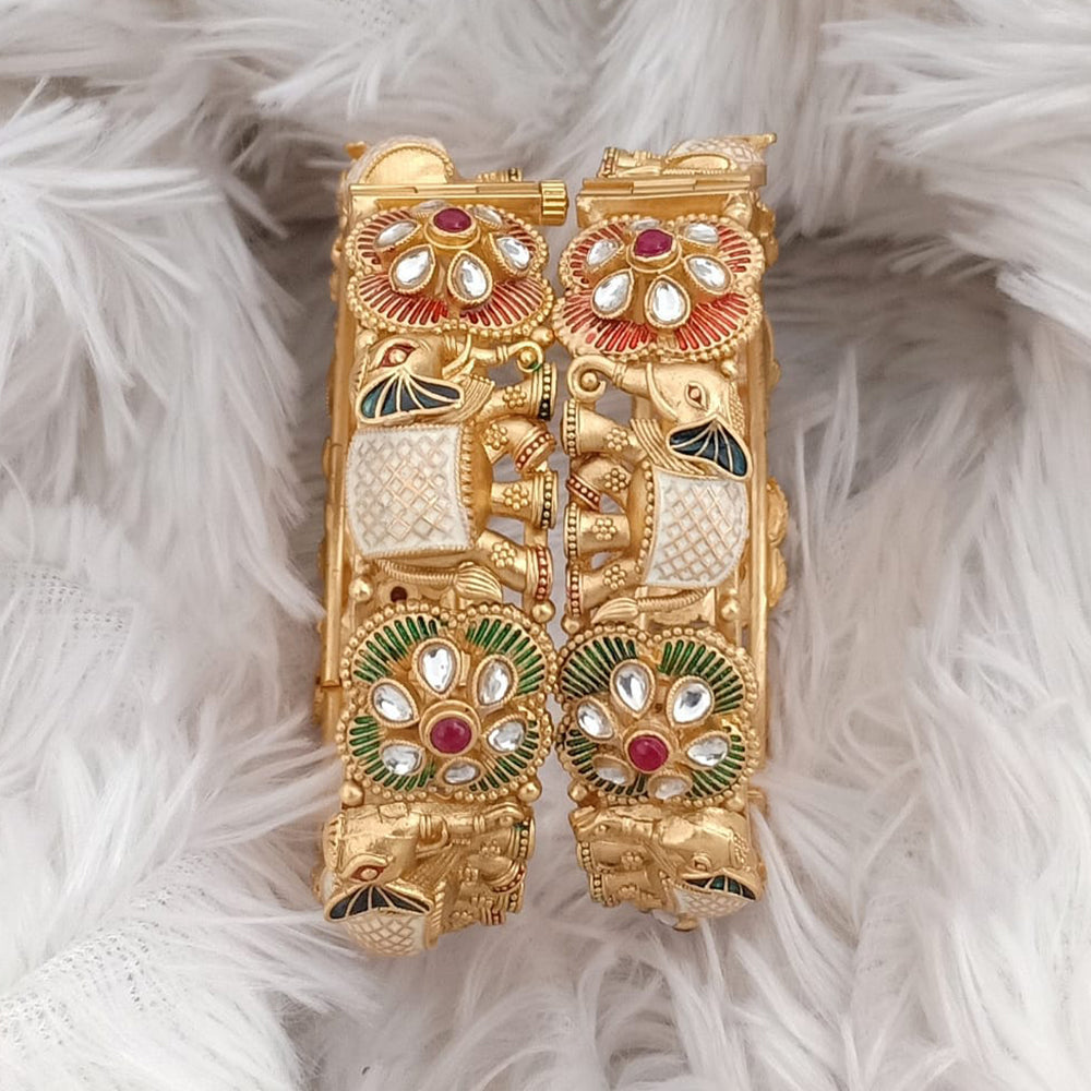 Rajwadi Collection Gold Plated Pota Stone Openable Bangles Set