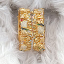 Rajwadi Collection Gold Plated Pota Stone Openable Bangles Set