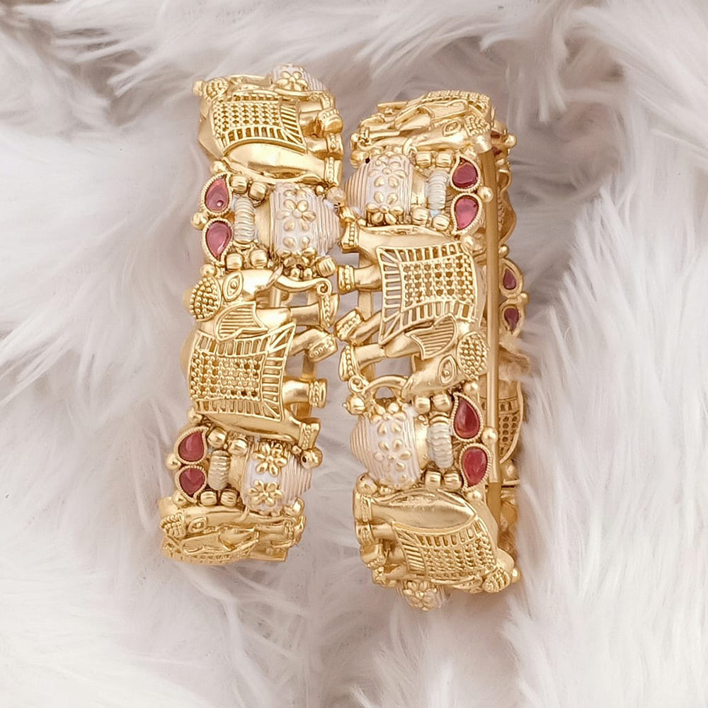 Rajwadi Collection Gold Plated Pota Stone Openable Bangles Set