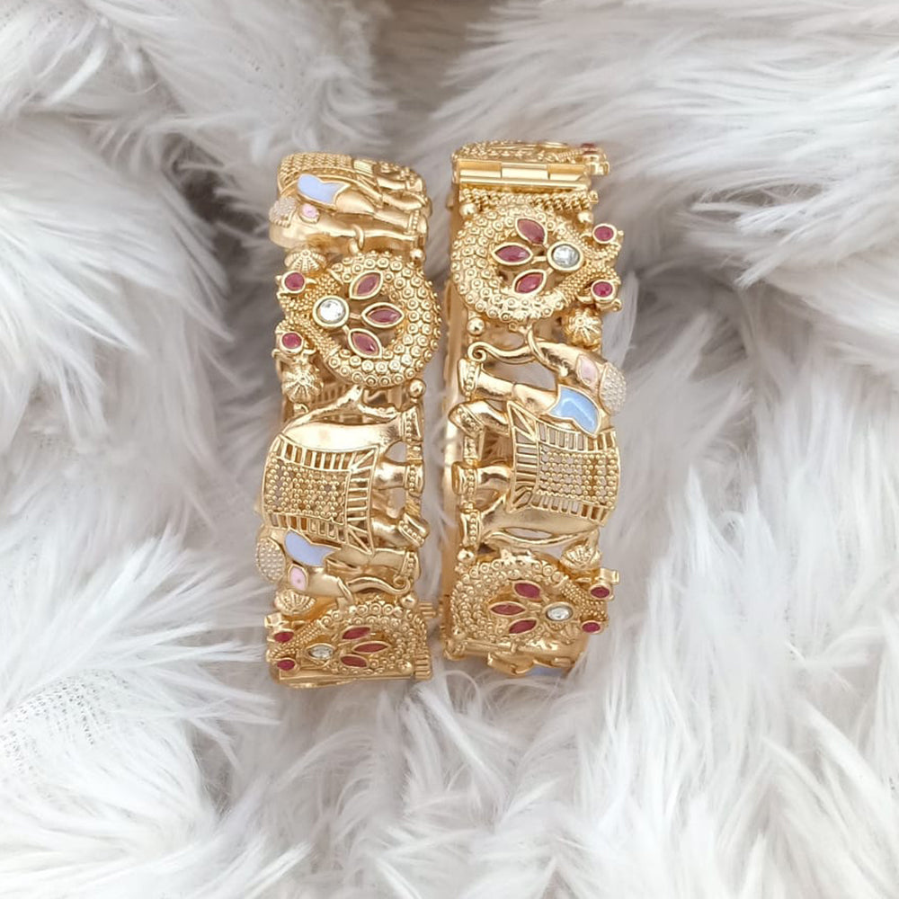 Rajwadi Collection Gold Plated Pota Stone Openable Bangles Set