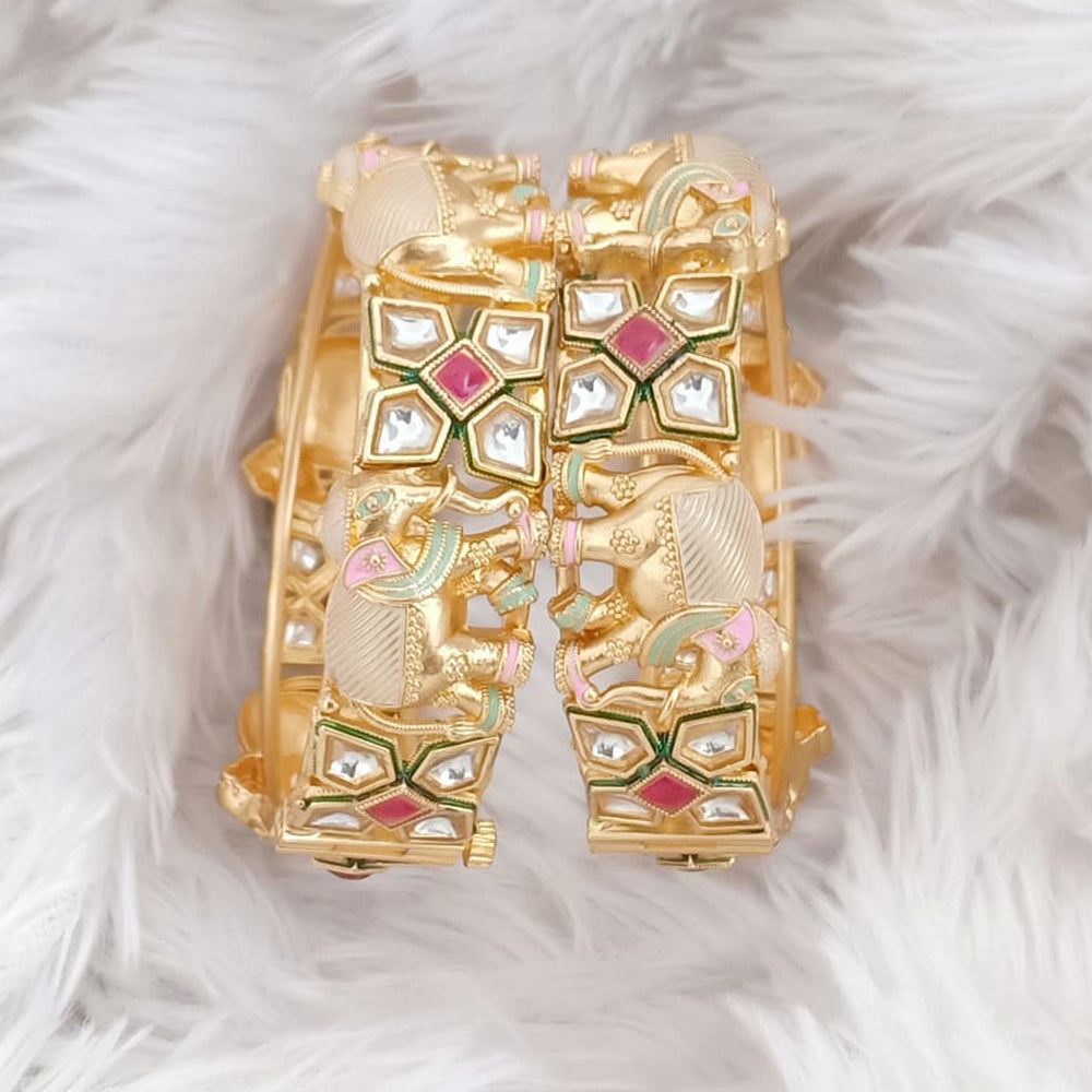 Rajwadi Collection Gold Plated Pota Stone Openable Bangles Set