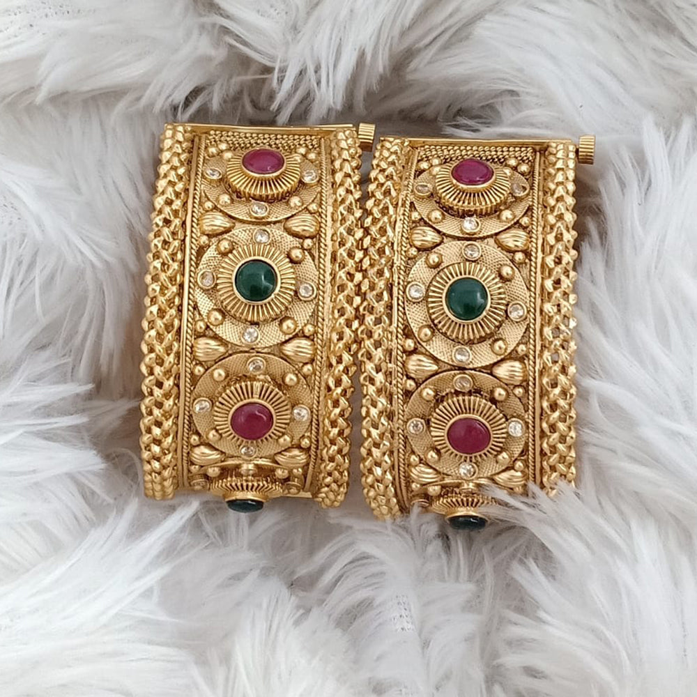 Rajwadi Collection Gold Plated Pota Stone Openable Bangles Set