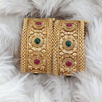 Rajwadi Collection Gold Plated Pota Stone Openable Bangles Set