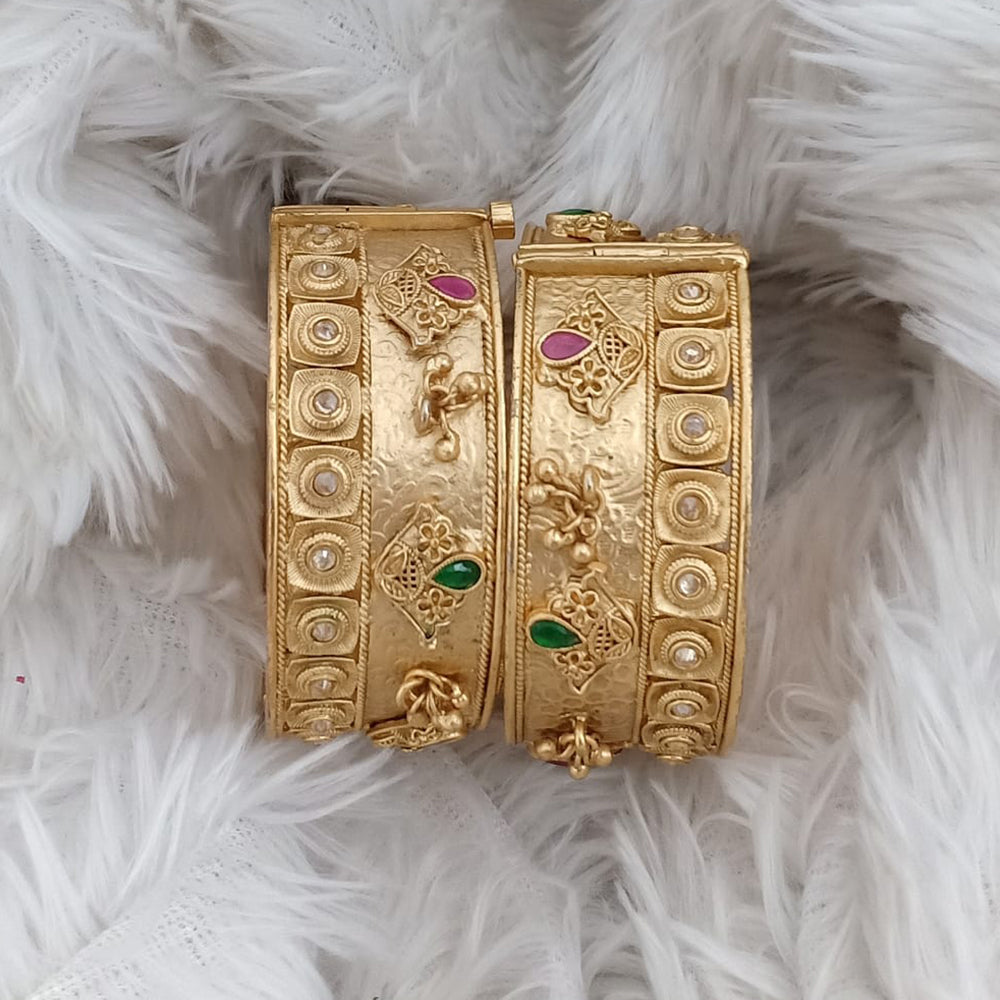 Rajwadi Collection Gold Plated Pota Stone Openable Bangles Set