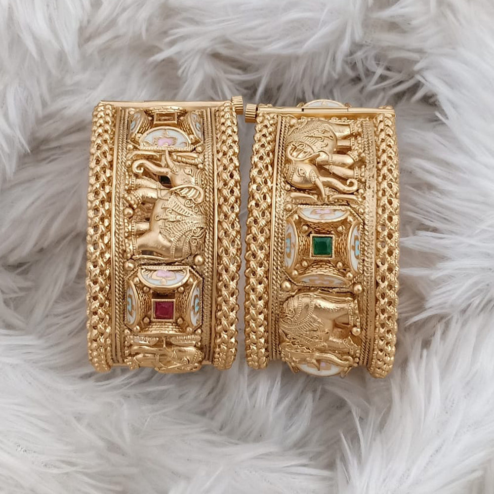 Rajwadi Collection Gold Plated Pota Stone Openable Bangles Set