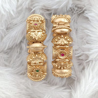 Rajwadi Collection Gold Plated Pota Stone Openable Bangles Set