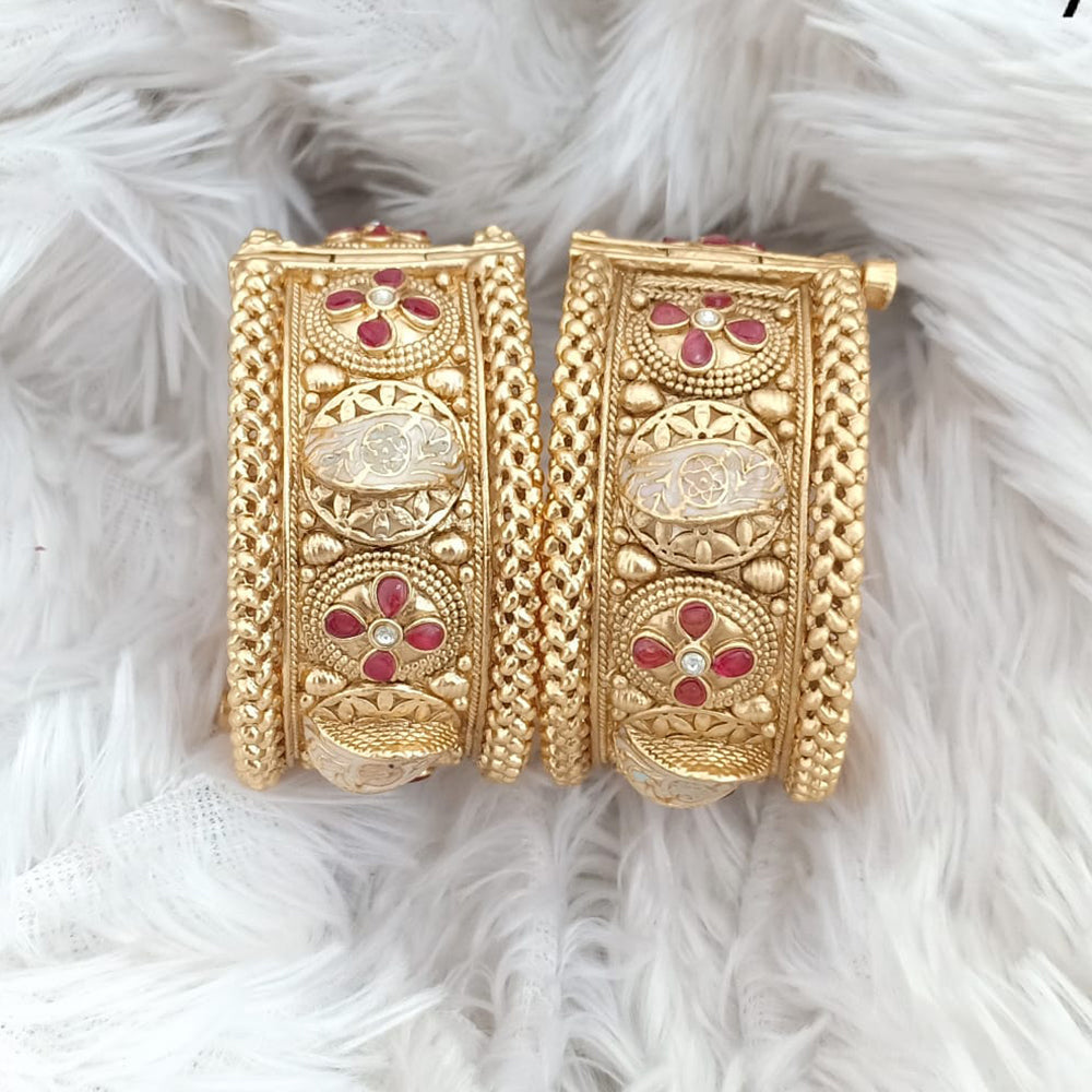 Rajwadi Collection Gold Plated Pota Stone Openable Bangles Set