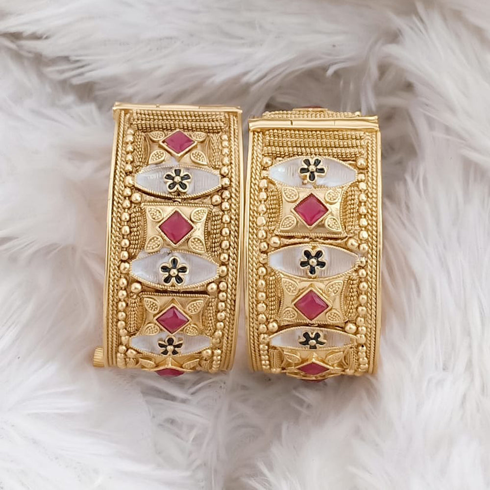 Rajwadi Collection Gold Plated Pota Stone Openable Bangles Set