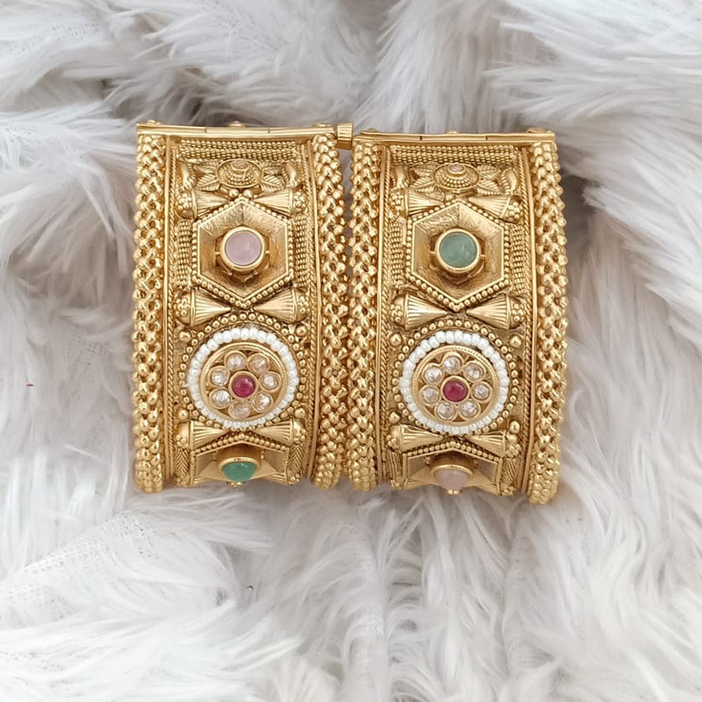 Rajwadi Collection Gold Plated Pota Stone Openable Bangles Set