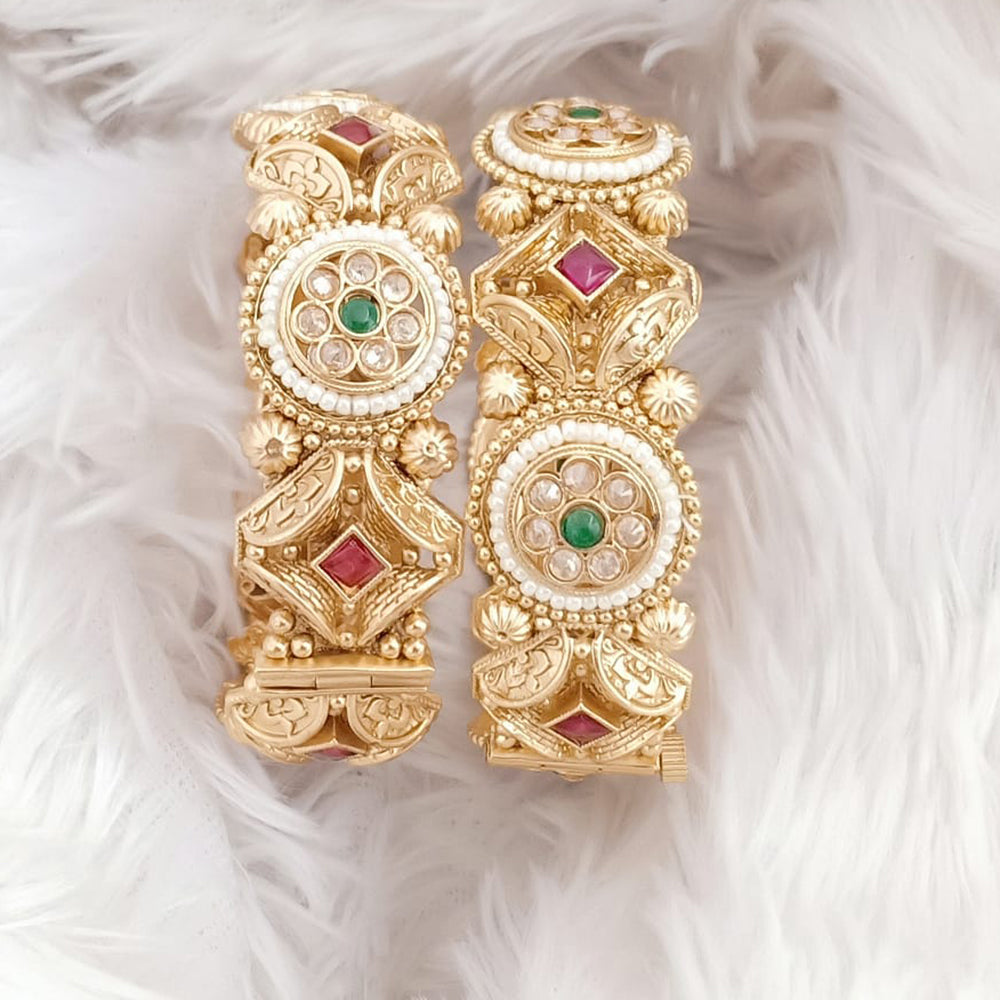 Rajwadi Collection Gold Plated Pota Stone Openable Bangles Set