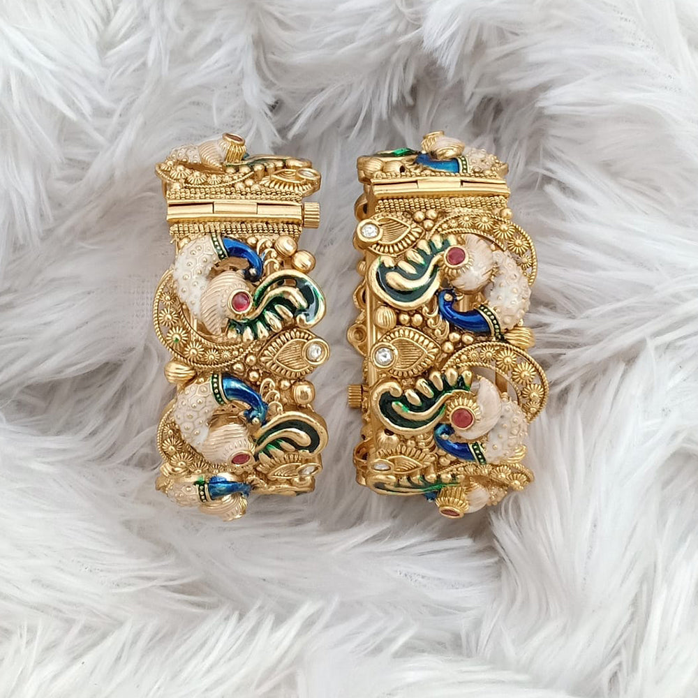 Rajwadi Collection Gold Plated Pota Stone Openable Bangles Set
