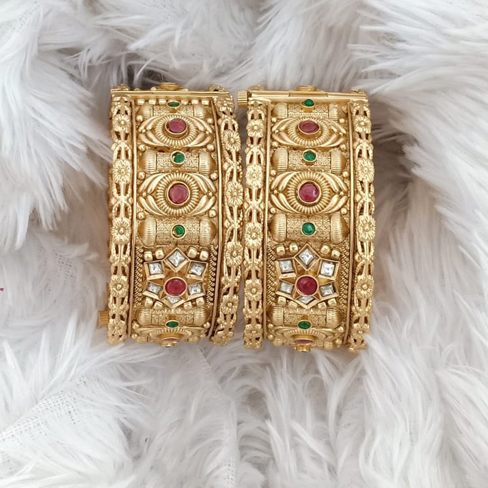 Rajwadi Collection Gold Plated Pota Stone Openable Bangles Set