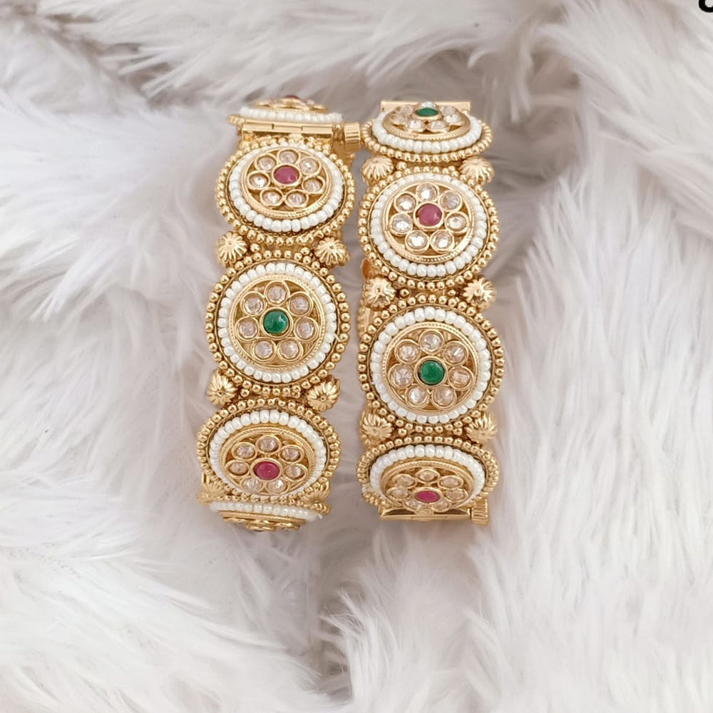 Rajwadi Collection Gold Plated Pota Stone Openable Bangles Set