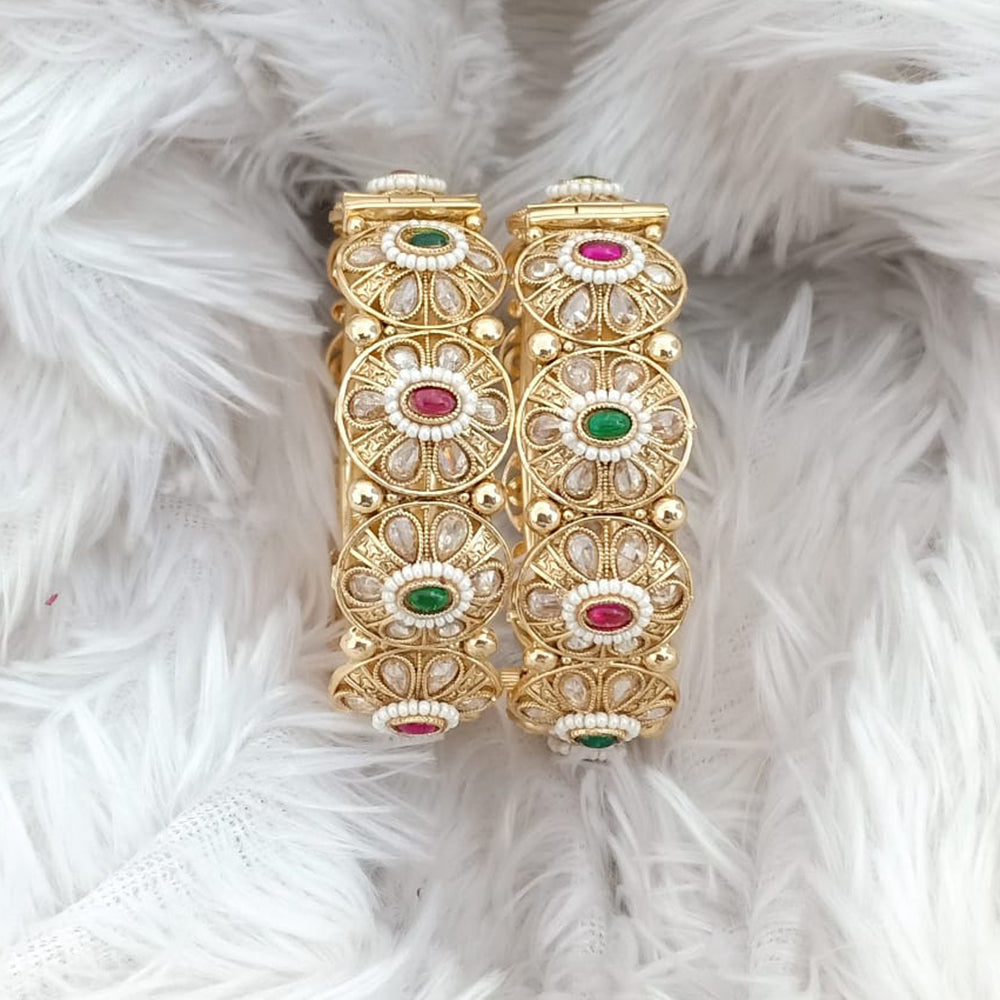Rajwadi Collection Gold Plated Pota Stone Openable Bangles Set