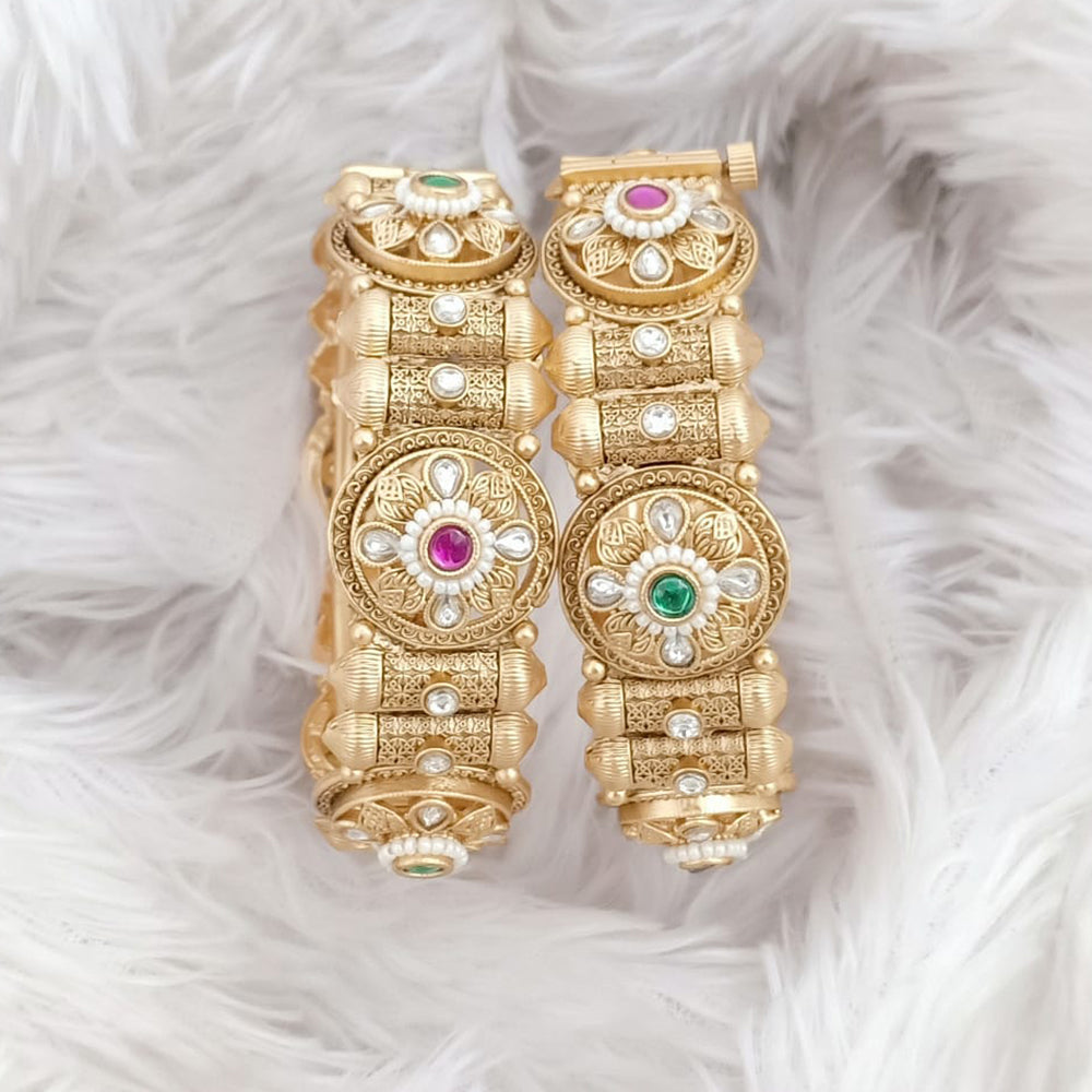 Rajwadi Collection Gold Plated Pota Stone Openable Bangles Set